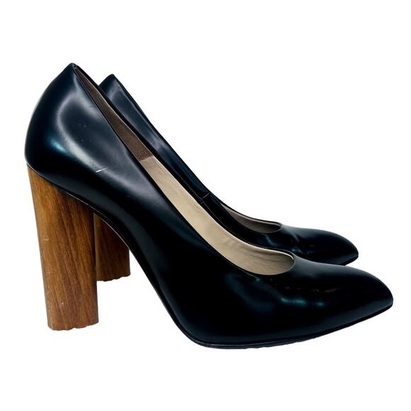 Yves Saint Laurent Black Leather Wooden Heels Size 40 - Picture 4 of 6
